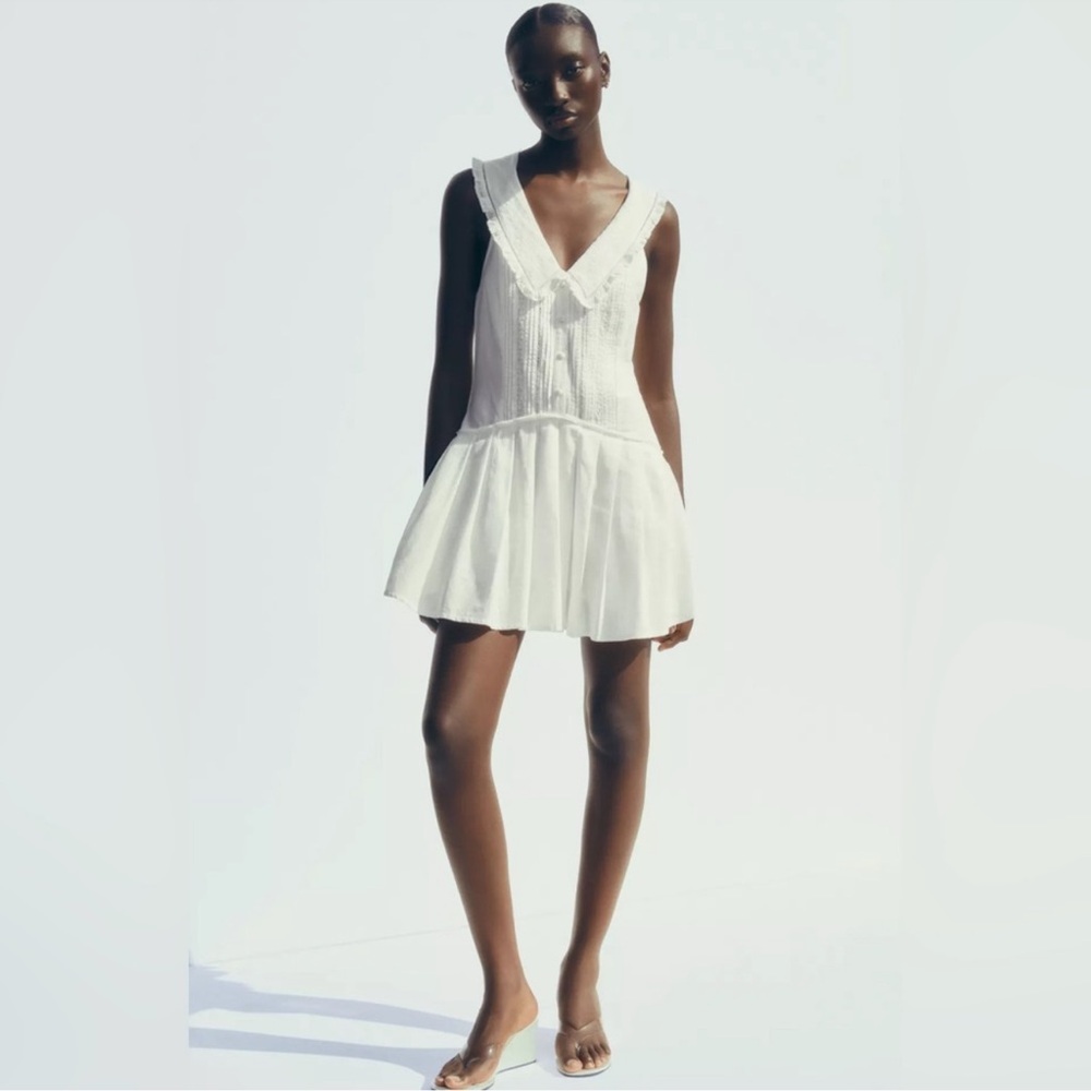 NWT ZARA PLEATED PETER PAN COLLAR dress